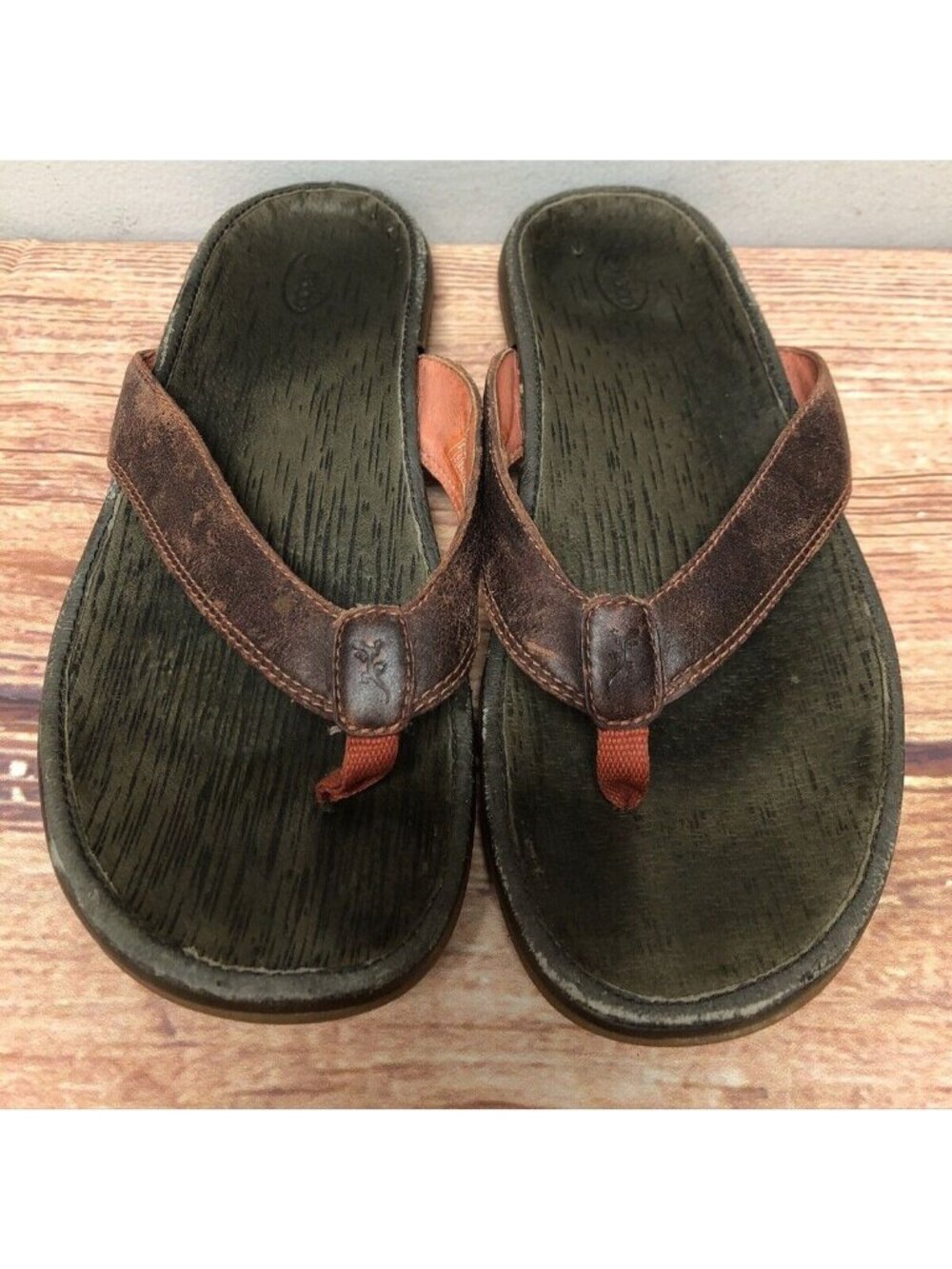 CHACO Womens 7 Brown/Rust Leather Thong Sandals Flip Flops